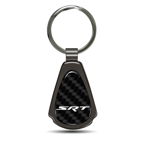 SRT Logo Real Carbon Fiber Gunmetal Black Metal Teardrop Key Chain Dodge Jeep