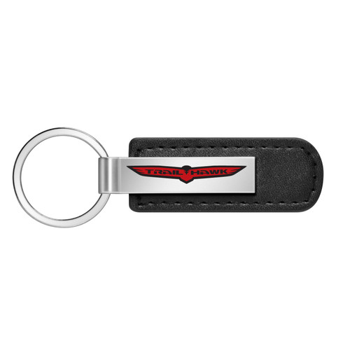 Jeep Trailhawk Silver Metal Black PU Leather Strap Key Chain
