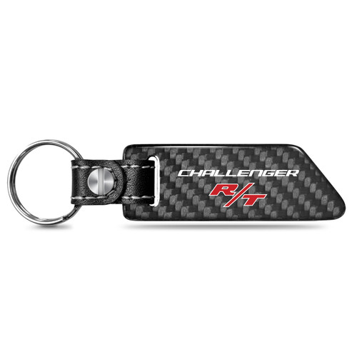 Dodge Challenger R/T Real Carbon Fiber Blade Style Black Leather Strap Key Chain