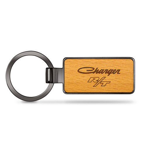 Dodge Charger R/T Classic Laser Engraved Maple Wood Gunmetal Frame Key Chain
