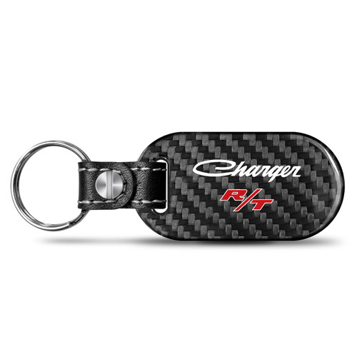 Dodge Charger R/T Classic 100% Real Black Carbon Fiber Tag Style Key Chain