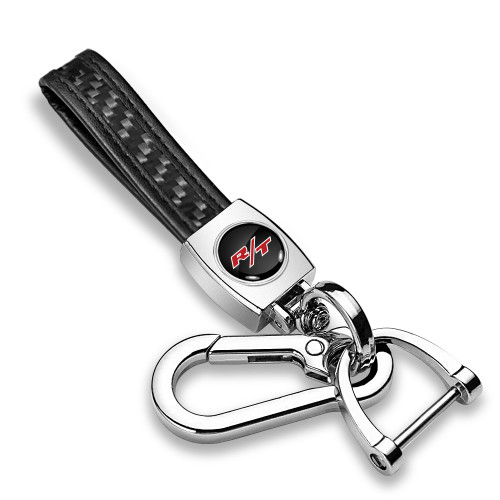 Dodge R/T Logo in Black Real Black Carbon Fiber Loop-Strap Chrome Hook Key Chain