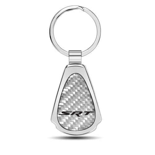 Dodge Jeep SRT Logo Real Silver Dome Carbon Fiber Chrome Metal Teardrop Key Chain