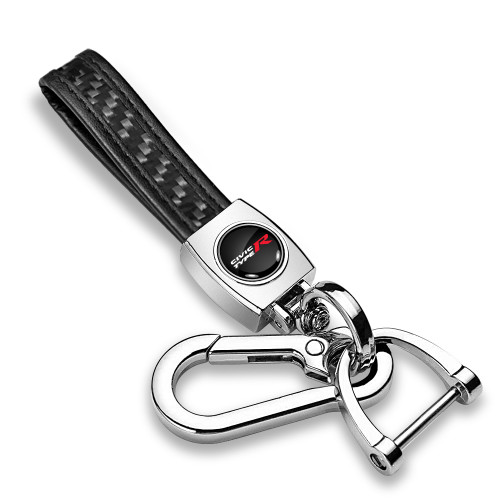 Honda Civic Type-R in Black Real Carbon Fiber Loop-Strap Chrome Hook Key Chain