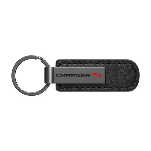 Dodge Charger R/T Gunmetal Black Metal Plate PU Leather Strap Key Chain
