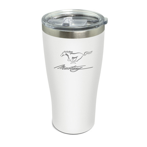 Ford Mustang Script Laser Etched Logo White Stainless Steel Travel Tumbler Mug