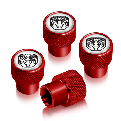 RAM 2019 up Logo in White on Red Aluminum Tire Valve Stem Caps