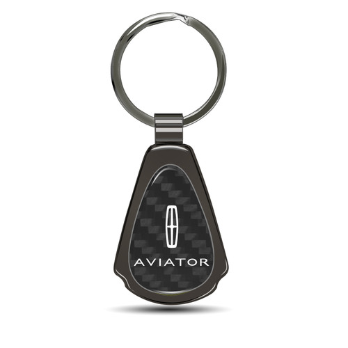 Lincoln Aviator Real Black Carbon Fiber Gunmetal Black Metal Teardrop Key Chain