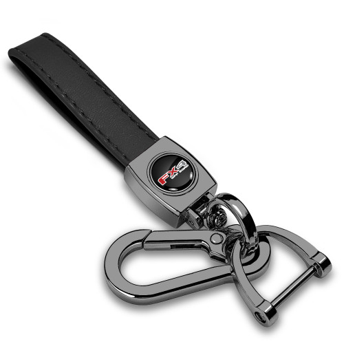 Ford F-150 FX4 Off Road Logo in Black on Black Leather Loop-Strap Dark Gunmetal Hook Key Chain Ford F-150 FX4 Off Road Logo in Black on Black Leather Loop-Strap Dark Gunmetal Hook Key Chain