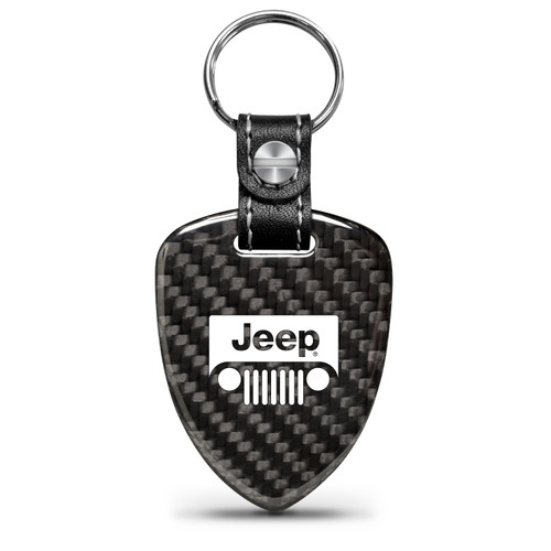 Jeep Grill Real Black Carbon Fiber Large Shield-Style Key Chain