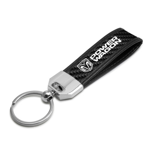 RAM Power Wagon Real Carbon Fiber Leather Strap Key Chain with Black stitching