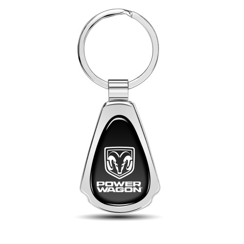 RAM Power Wagon Black Dome Chrome Metal Teardrop Key Chain