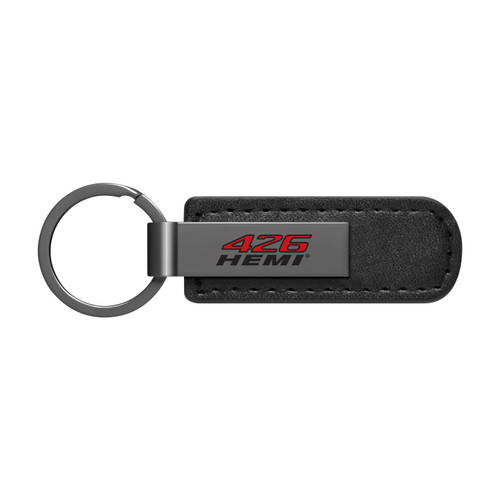 HEMI 426 Gunmetal Black Metal Plate PU Leather Strap Key Chain for Dodge RAM