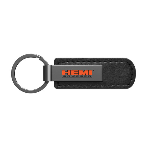 HEMI Powered Gunmetal Black Metal Plate PU Leather Strap Key Chain Dodge RAM
