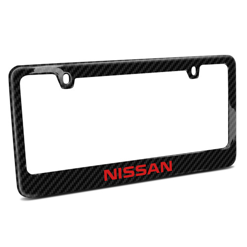Nissan in Red Black Real Carbon Fiber License Plate Frame
