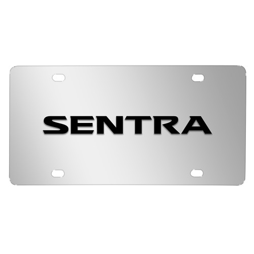 Nissan Sentra 3D Black Logo Mirror Chrome Stainless Steel License Plate
