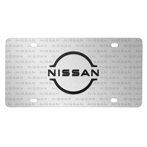Nissan New 3D Logo on Nissan Pattern Silver Aluminum License Plate