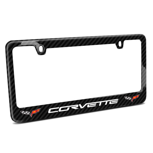 Chevrolet Corvette C6 Dual Logo Black Real 3K Carbon Fiber Glossy Finish License Plate Frame
