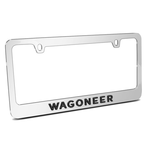 Jeep Wagoneer in 3D Black on Mirror Chrome Metal License Plate Frame