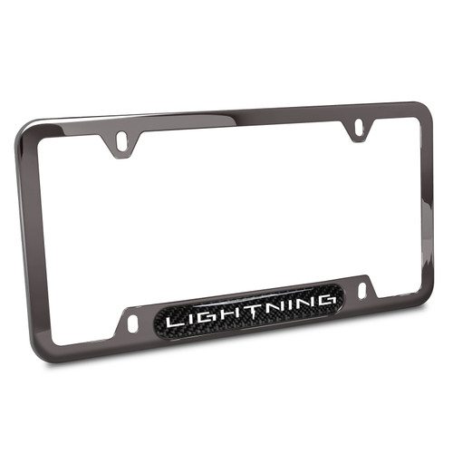 Ford F-150 Lightning Real Carbon Fiber insert Gunmetal Chrome Stainless Steel License Plate Frame