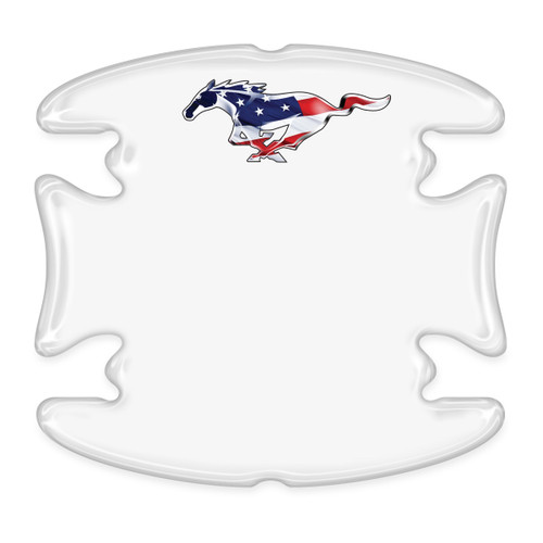 Ford Mustang Pony in USA Flag Universal Car Door Handle Cup Protector Clear Decal Stickers, Pair