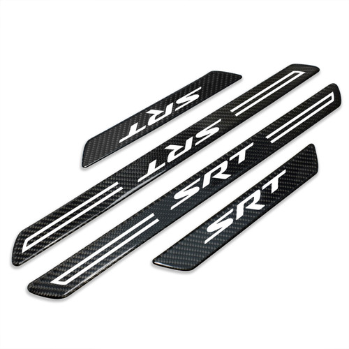 Dodge SRT Logo Black Real Carbon Fiber 4 Pcs Universal Car Door Sill Step Protector Kick Plates, Set of 4