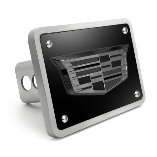 Cadillac 3D Crest Logo in Gunmetal Dark Gray Black Plate Billet Aluminum 2-inch Tow Hitch Cover