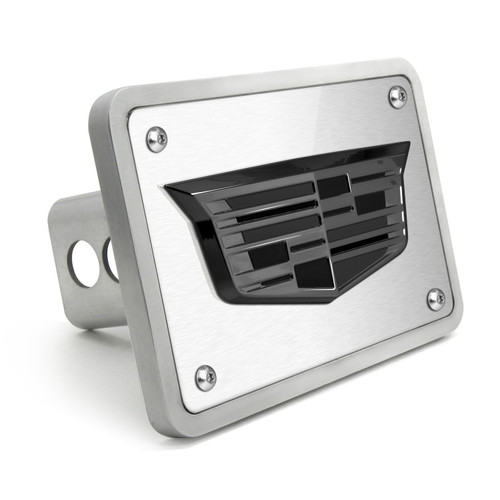 Cadillac 3D Crest Logo in Gunmetal Dark Gray Brush Plate Billet Aluminum 2-inch Tow Hitch Cover