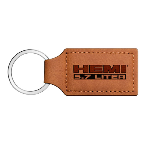 HEMI 5.7 Liter Rectangular Brown Leather Key Chain