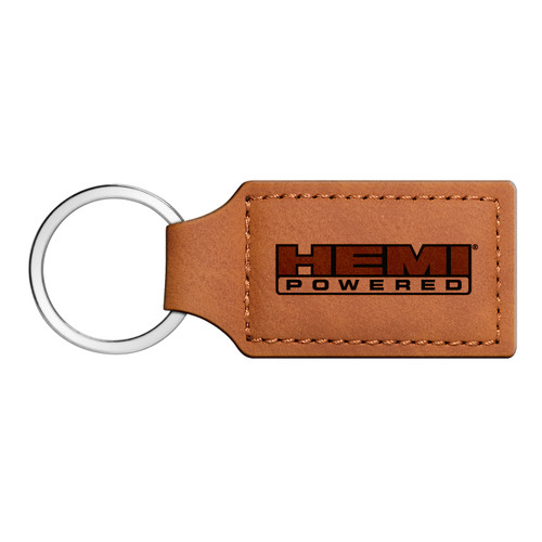 HEMI Powered Rectangular Brown Leather Key Chain