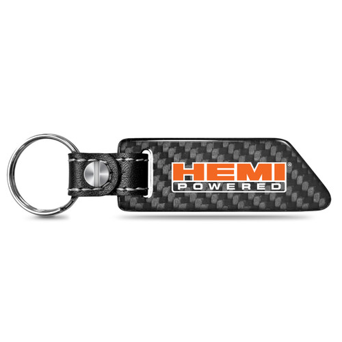 HEMI Powered Real Carbon Fiber Blade Style with Black Leather Strap Key Chain