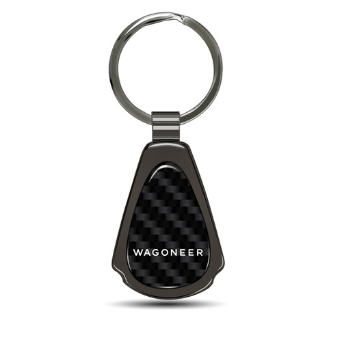 Jeep Wagoneer Real Black Carbon Fiber Gunmetal Black Metal Teardrop Key Chain