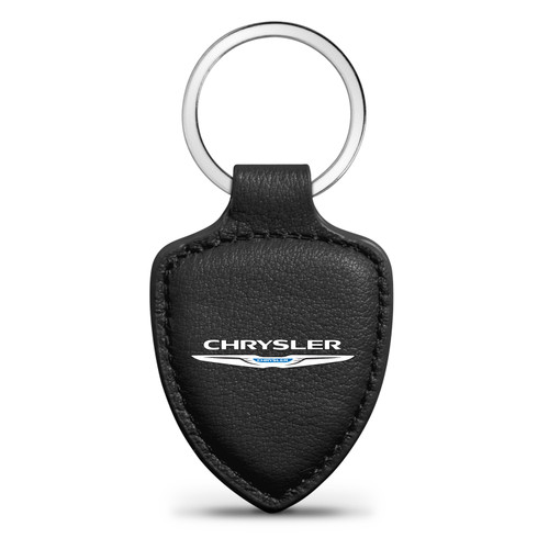 Chrysler Logo Soft Real Black Leather Shield-Style Key Chain