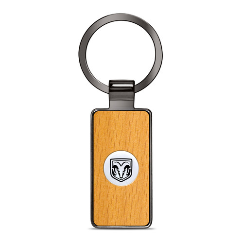 RAM Roundel Logo in White on Maple Wood Gray Gunmetal Metal Case Key Chain