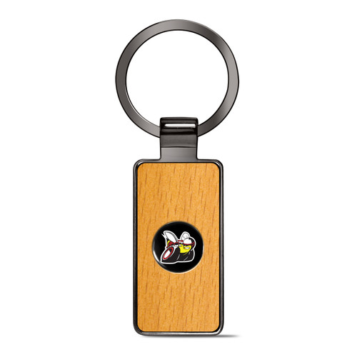 Dodge Scat-Pack Roundel Logo in Black on Maple Wood Gray Gunmetal Metal Case Key Chain