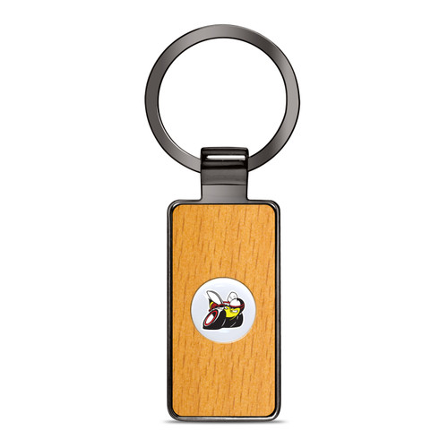 Dodge Scat-Pack Roundel Logo in White on Maple Wood Gray Gunmetal Metal Case Key Chain