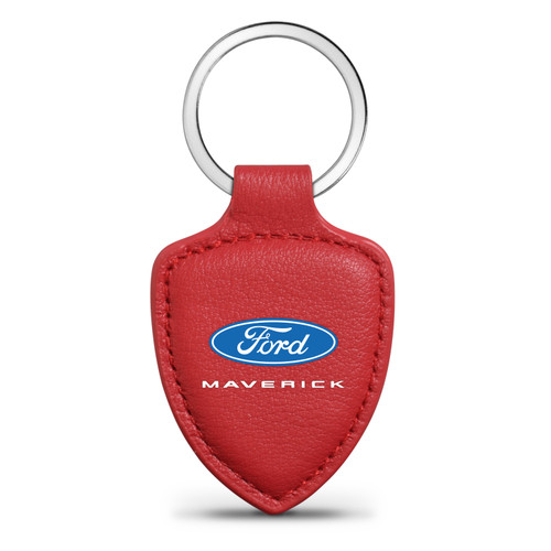 Ford Maverick Soft Real Red Leather Shield-Style Key Chain