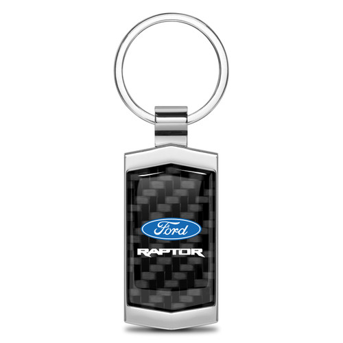 Ford F-150 Raptor Real Black Carbon Fiber Chrome Metal Case Key Chain