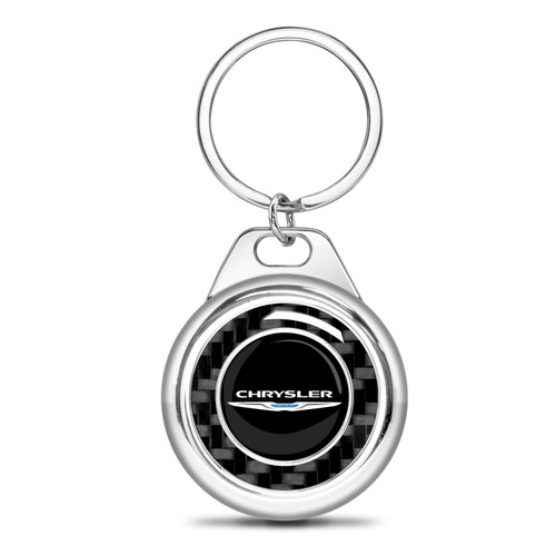 Chrysler Logo Real Black Carbon Fiber Chrome Roundel Metal Case Key Chain