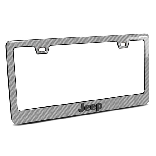 Jeep in 3D Silver Real 3K Carbon Fiber Finish ABS Plastic License Plate Frame