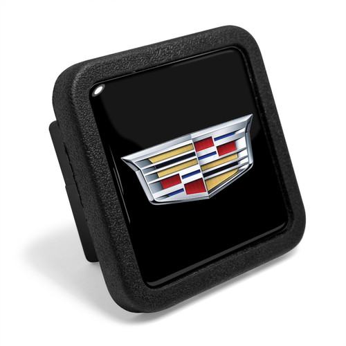 Cadillac Crest Logo Black Rubber Heavy-Duty 2" Trailer Tow Hitch Receiver Cover for Class 3 and Class 4