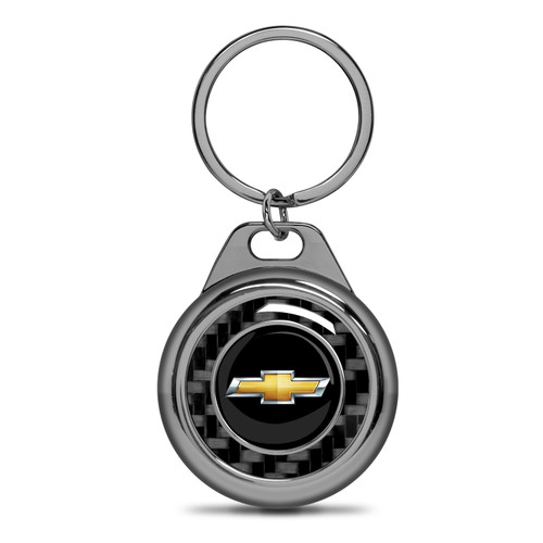 Chevrolet Golden Logo Real Black Carbon Fiber Gunmetal Roundel Metal Case Key Chain