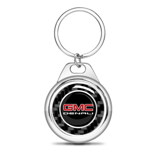 GMC Denali Real Black Carbon Fiber Chrome Roundel Metal Case Key Chain GMC Denali Real Black Carbon Fiber Chrome Roundel Metal Case Key Chain