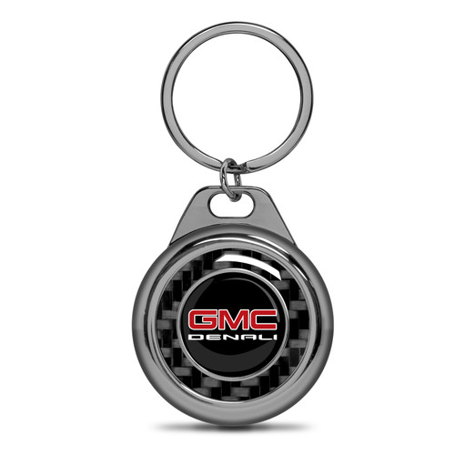 GMC Denali Real Black Carbon Fiber Gunmetal Roundel Metal Case Key Chain GMC Denali Real Black Carbon Fiber Gunmetal Roundel Metal Case Key Chain