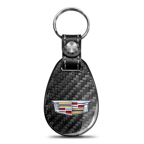 Cadillac Crest Logo Black Real Carbon Fiber Large Tear-Drop Key Chain