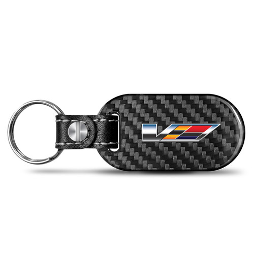 Cadillac V Logo Real Black Carbon Fiber Tag Style Key Chain
