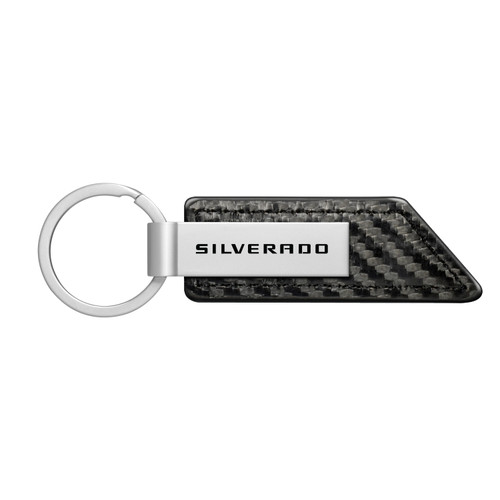 Chevrolet Silverado Silver Metal Plate Carbon Fiber Texture Black PU Leather Key Chain