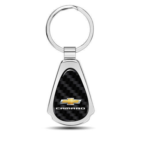 Chevrolet Camaro Real Black Carbon Fiber Chrome Metal Teardrop Key Chain