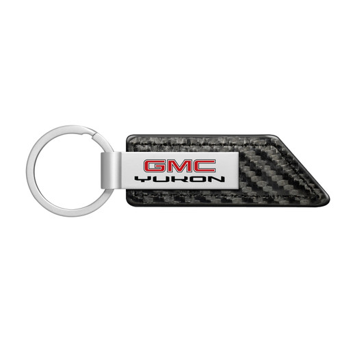 GMC Yukon Silver Metal Plate Carbon Fiber Texture Black PU Leather Key Chain