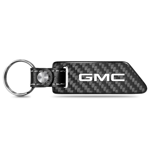 GMC Black Real Carbon Fiber Blade Style with Black Leather Strap Key Chain